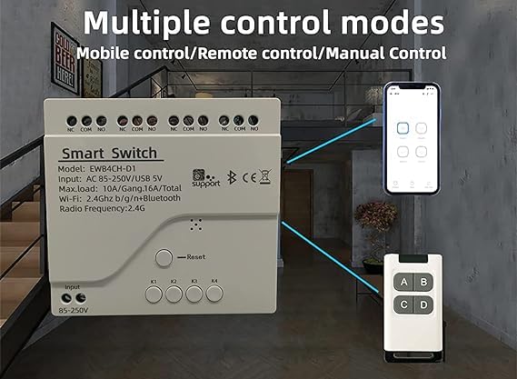 Generic Easy Operation,Ewelink WiFi Wireless Switch Module Remote Control,DIY Smart Home Bluetooth Relay,Compatible with Alexa Google Home (Ewelink, 4 Channel USB 5V AC 85-250V), SHQY052