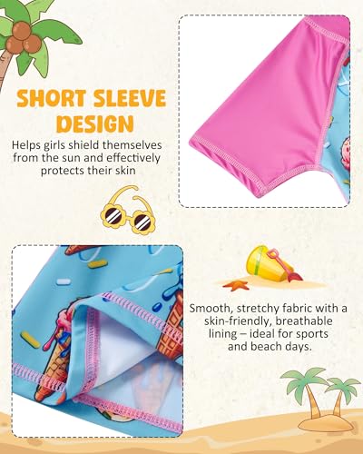Image of AIDEAONE Girls Rash Guard Swimsuit Short Sleeve Two Piece Bathing Suit Size 3-12T
