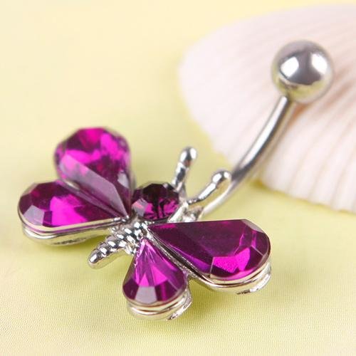 Beautiful Rhinestone Butterfly Navel Belly Button Barbell Ring Body Piercing Purple
