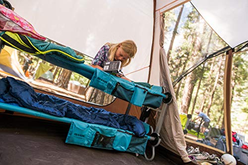 Disc-O-Bed Youth Kid-O-Bunk Benchable Camping Cot with Organizers, Teal Blue
