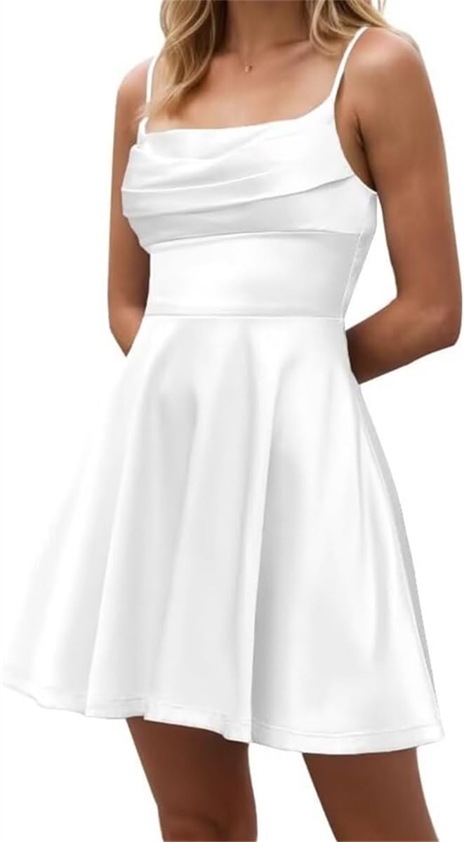Mini robe courte en satin noir sans manches pour adolescentes et fêtes - 8