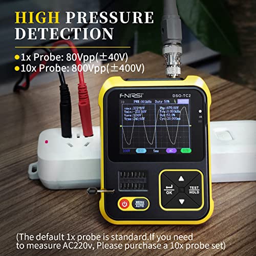 Fnirsi Dso-Tc2 Oscilloscope - 2-In-1 Handheld Oscilloscope & Transistor Tester, Pwm Square Wave Output, Diode Voltage Continuity Tester, Integrated Hidden Stand, P6100 High Voltage Probe #TOP4