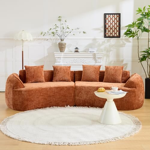 Image of 109-Inch Curved Boneless Modular Sofa Compressed 4-Seat Cloud Couch with 4 Pillows, Modern Curved Boneless Foam Sofa Floor Deep Seat Cloud Couch for Living Room Bedroom