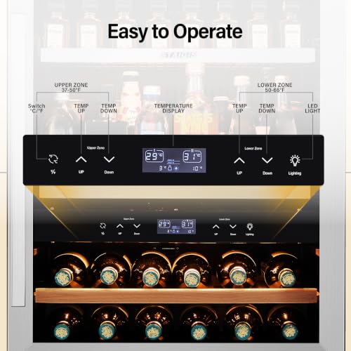 Image of 24 inch Beverage Cooler Refrigerator, 175 Cans Freestanding /Built in Dual Zone Beverage Fridge Glass Door for Home Kitchen