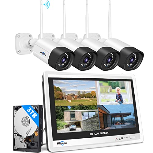 Hiseeu 5MP Wireless Security Camera System with 12' LCD Monitor, 3TB HDD, 10CH 8MP NVR, 2-Way Audio, Color Night Vision, Motion Detection, 24/7 Recording, Expandable Home CCTV Kit, Plug & Play