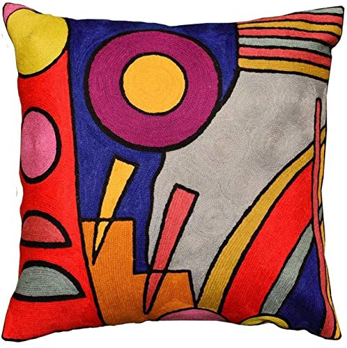 Kashmir Designs Kandinsky Modern Pillow Cover - Soul Abstract Pillows Farmhouse Chair Cushion Contemporary Couch Pillows Outdoor Mid Century Sofa Cushion Handmade Wool Size 18x18