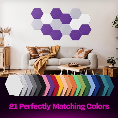 Image of Acoustic Panels 12-Pack Soundproof Wall Panels 12 inchX10.4 inchX0.4 inch Sound Panels High Density Sound Dampening Panels - [Midnight Purple Hexagon]