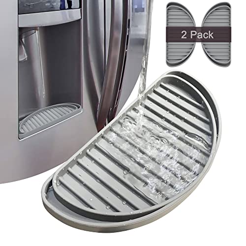 KindGa Refrigerator Drip Catcher Tray,Protector Ice and Water Dispenser Pan,Fridge Spills Water Pad Catch Basin for Drainage 2 Pack (Rectangular,Grey)