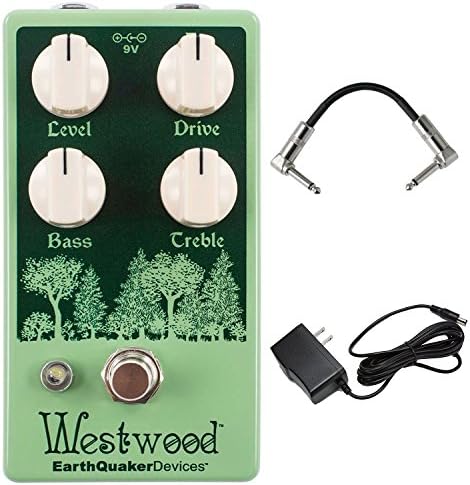 EarthQuaker Devices Westwood Translucent Drive Manipulator Overdrive Pedal with Active EQ and True Bypass Switching with AC Power Adapter and Pedal Patch Cables