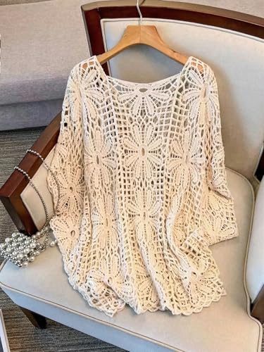 Image of MakeMeChic Women's Plus Size Crochet Boho Tops Summer Vacation Beach Cover Ups Sweater