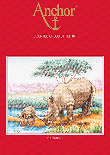 ANCHOR Counted Cross Stitch Kit: Essentials: Rhinos, 18 x 23cm, Multi