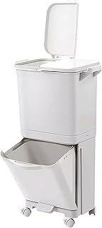 Provecta 45L Dual Rubbish Bin Foot Pedal Garbage Bin Waste Sorting Trash Can with Wheels for Kitchen Office