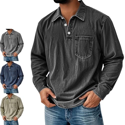 Mokaloha Mens Long Sleeve Shirts, Pacificozy Men's Vintage Washed and Distressed Pure Cotton Long Sleeve Lapel