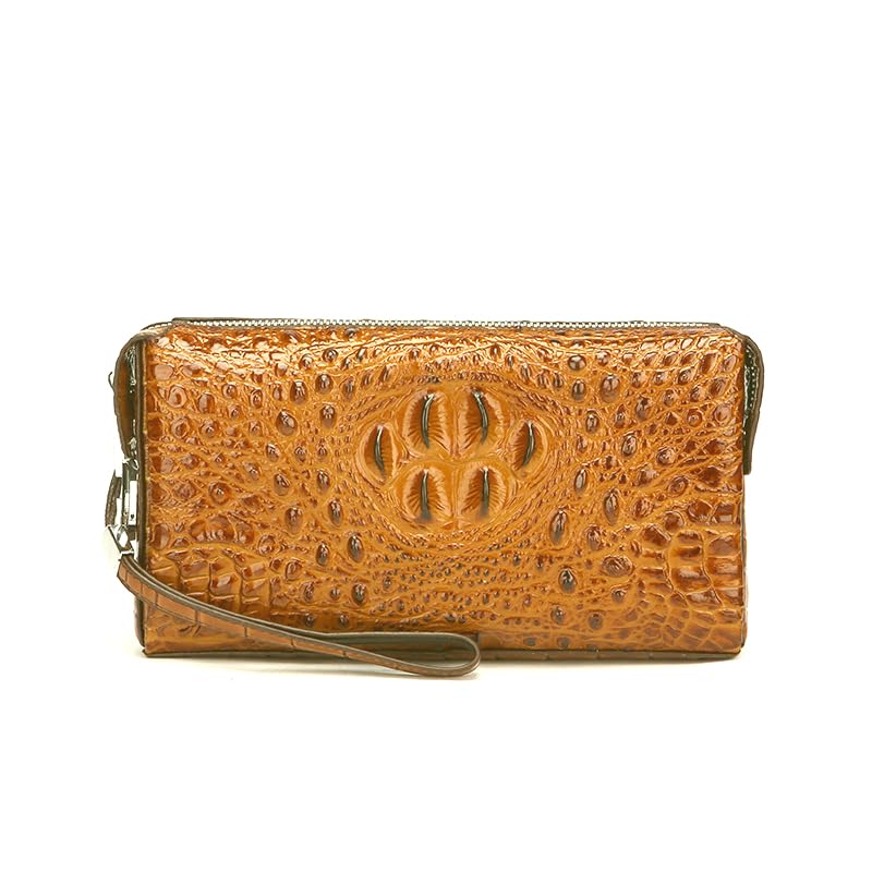 Genuine Crocodile Embossed Leather Wallet for MenAlligator Pattern Money Clip Vintage Retro Business Card Holder (Brown)