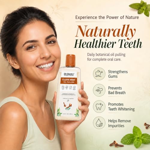 Image of Dr.Dento Clove Mint Oil Pulling | Ayurvedic Kavala (Gargling) Gandusha (Oil Holding) Oral Detox | Sesame, Coconut & Clove Oil Blend | Alcohol-Free & Vegan | Fresh Breath & Healthy Gums (100ml)