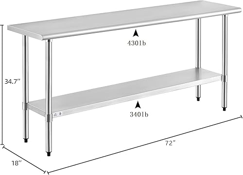 Vista 107 de Rockpoint - Mesa de acero inoxidable para preparación y trabajo con protector contra salpicaduras, 24 x 36 pulgadas; para cocina comercial, metal