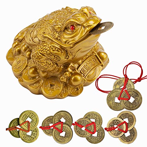 YODOOLTLY Grenouille porte-bonheur, crapaud Feng Shui et 5 ensembles de pièces chinoises Feng Shui...