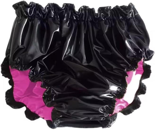 PVC Leather Panties Women Double Layer Splicing Briefs Night Club Underwear Stage Perform Customizable