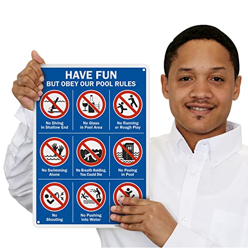SmartSign “Have Fun, But Obey Our Pool Rules” Sign with Graphics | 10" x 14" Aluminum