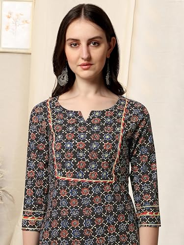 Image of MIRCHI FASHION Women's Straight Fit Cotton Ethnic Block Motif Printed Kurta Set with Dupatta and Trouser