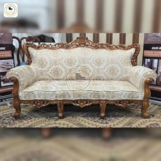 Luxury Wooden Sofa Set – Handcrafted 5-Seater Sofa with Teak Wood Frame and Premium Fabric – Royal Furniture for Living Room