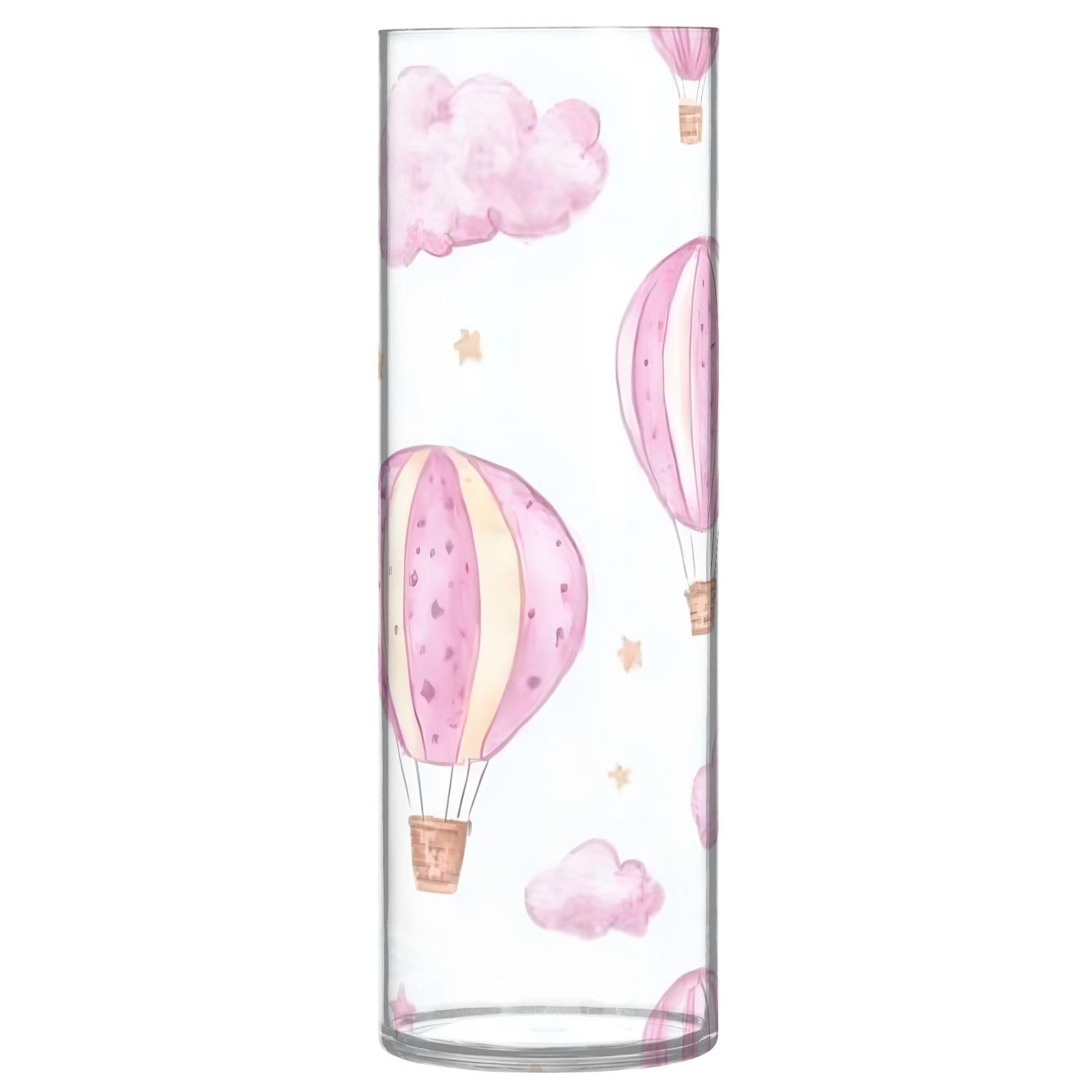 SKYSHU Hot Air Balloons Plastic Cylinder Flower Vase for Plants Bouquet, 1 Pack Unbreakable Tall Clear Vase for Wedding Centerpieces Home School Office Decor, 11.8 x 3.9 Inch