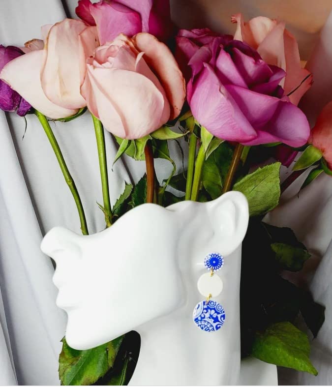 Miniatura 6 de Elegant Handmade Moroccan TileMiddle Eastern Style Blue and White Dangle Polymer Clay Earrings