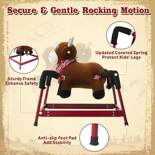Image of FUNLIO Bull Spring Rocking Horse for Kids 3-6, Wild Ride on Horse with Covered Spring & Sturdy Frame, Neighing & Galloping Sound for Pretend Play, Spring Horse Toys Gift, CPC & CE Certified