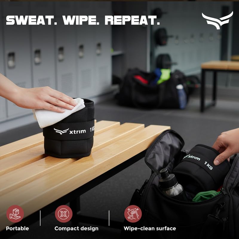 Image of Xtrim Canvas Ankle Weights For Men & Women, 1 Kg x 2, D-Ring Strap, Black | Iron Pellet Filled with Balanced Weight Distribution For Workout & Training
