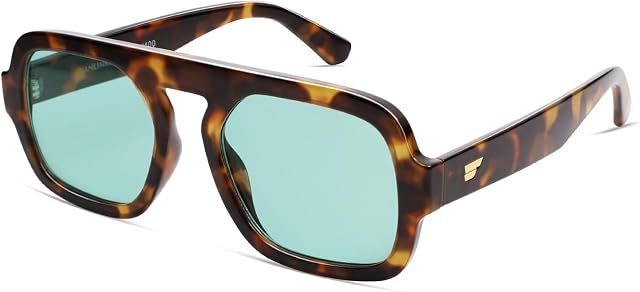 VANLINKER Lunettes de soleil Retro Square Aviator pour Femmes Hommes 70s Vintage Style Trendy Flat Top Lunettes de soleil Rectangle VL9826