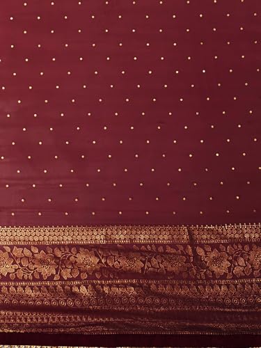 Image of SAMAH Women's Georgette Foil Printed Lace Work Saree with Unstitched Blouse Piece