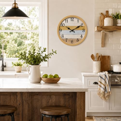 Image of CHYLIN Yellow Wall Clocks Battery Operated 8 Inch | Easy To Read Vintage Clock Decorative for Kitchen Bedroom Office Bathroom
