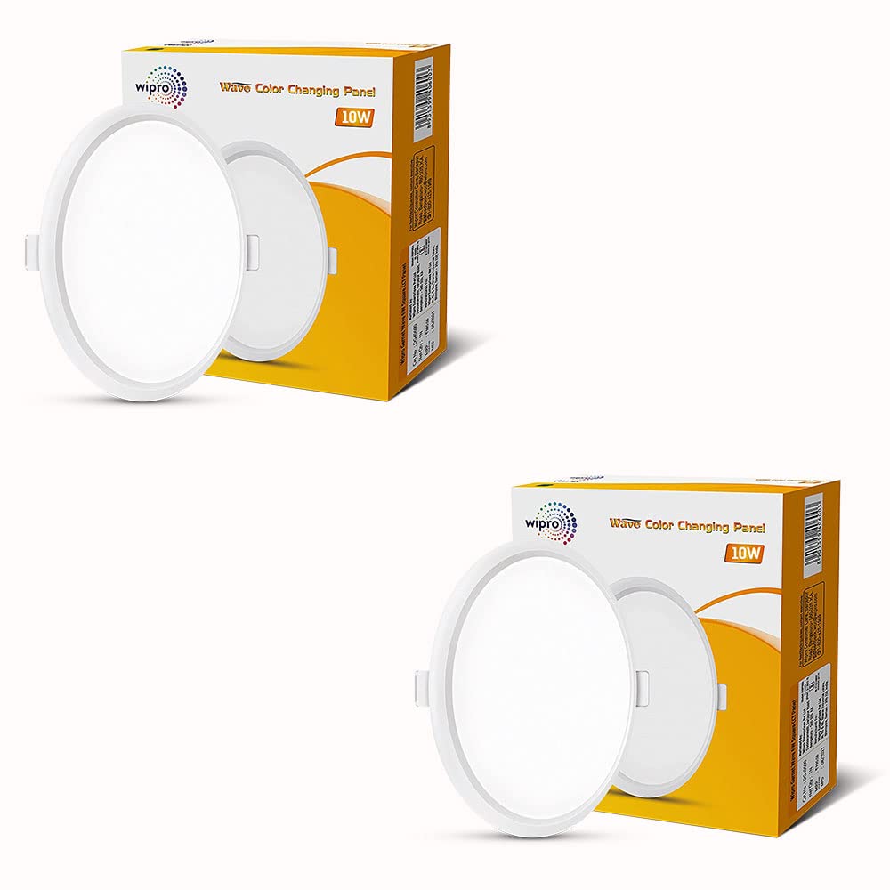 wipro garnet 10w wave cct round panel | colour changing panel | warm white, neutral white, cool white | slim border & sleek design | recessed downlighter for false ceiling |cutout 130mm| pack of 2