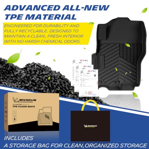 Image of Michelin Vehicle Mats for 2022-2026 Nissan Frontier Crew Cab | Not Fit King Cab, All-Weather TPE Custom Fit Liner, Non-Slip, Premier Series 1st & 2nd Row, Premier