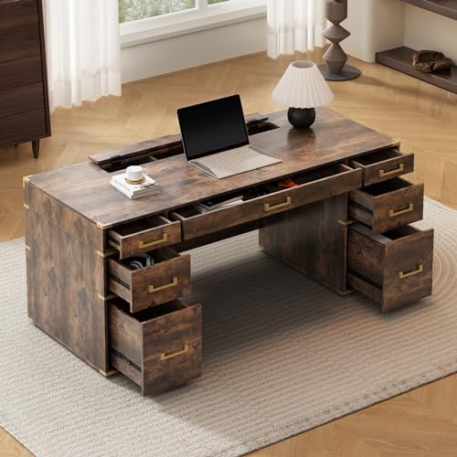 Amazon.com: Merax 70" Executive Writing Desk+2 File Drawers+USB Ports ...