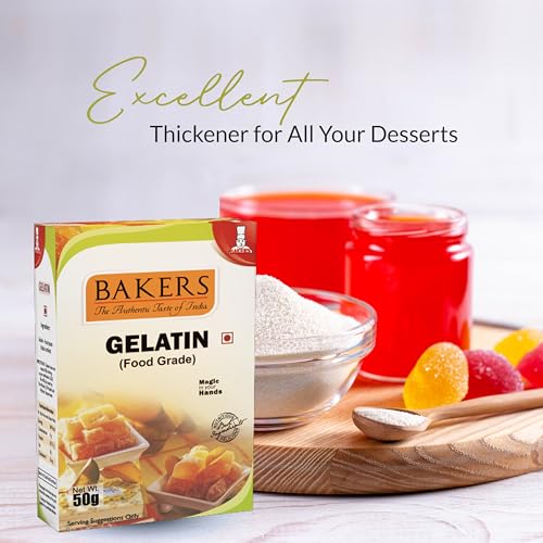 Image of BAKERS Gelatin Set of 3, Each 50 gram, (Food Grade) Unflavored | Non-Veg | Perfect for Jelly Making | Good for Desserts, Cakes & Puddings