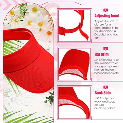 Bonuci 24 Pack Sports Visor Bulk Unisex Sun Visor Adjustable Uv Protection Sun Hat Cap For Beach Pool Golf Tennis Baseball Cap (Red) #TOP2