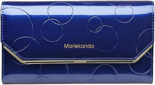 Fashionable womens leather wallet, large capacity multifunctional, snap closure, three fold long style, RFID shielding protection credit card carrying bag Blue
