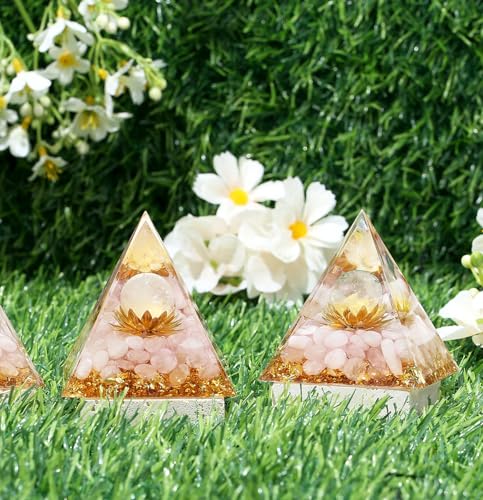 GUJOXILA 2.4" Rose Quartz Crystal Orgonite Healing Crystals Gemstones Tower Spiritual Crystal Gifts for Women Lotus Flower Reiki Nature Meditation Protection Energy Cool Witchy Pink Gift - Image 3