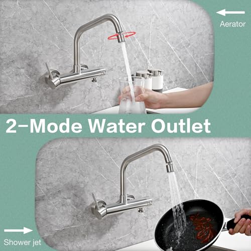 BuntHaus Wasserhahn Küche Wandmontage mit 3/4 zoll Anschluss für Geschirrspüler/Waschmaschine, Edelstahl Wandarmatur Küche mit 2 Strahlarten, Küchenamatur mit Flexibler Auslauf