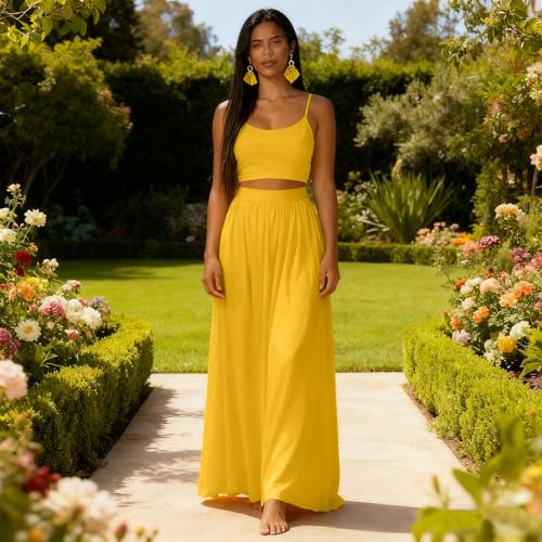 Image of Women Sexy 2 Piece Outfits Dress Chiffon Strap Deep V Neck Bra Crop Top High Split Maxi Dresses Skirt Set