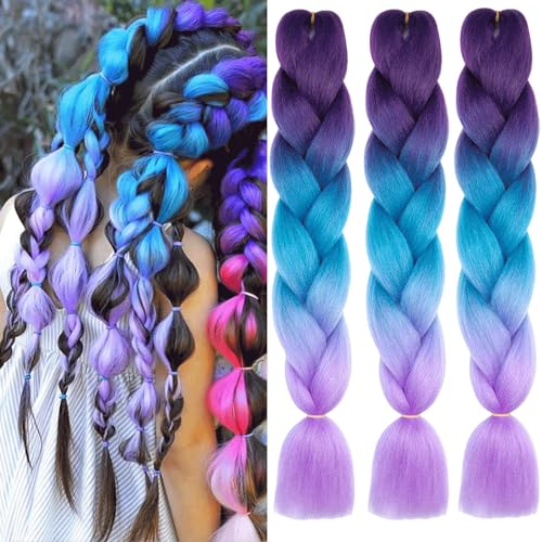 Xtrend 24 Inch 3 Packs Ombre 3Tones Jumbo Braiding Hair Synthetic Ombre Braiding Hair High Temperature Synthetic Crochet Braids Hair Extensions for Women