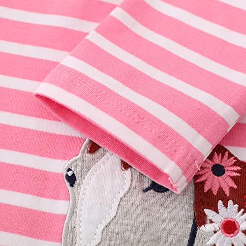 Image of Girls Cotton Long Sleeve Casual Cartoon Appliques Striped Jersey Dresses