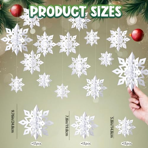 Image of OuMuaMua Winter Christmas Snowflake Decorations Indoor, 36PCS 3D White Snowflakes Hanging Ornaments for Home Christmas Holiday Winter Wonderland New Year Party Decorations