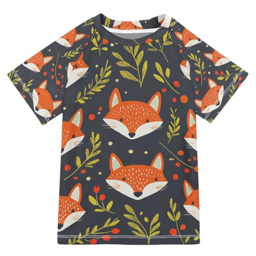 Jucciaco Boys Swing Shirts Fox Cartoon Animal Berry Rashguard Short Sleeve Kids T-Shirts Sun UPF 50+
