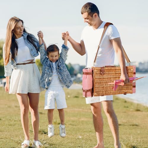 Wicker Picnic Basket Set for 4 Person with Cooler Compartment and Waterproof Picnic Blanket,Removable Strap,Wine Bag,Cutlery Set,for Camping,Day Travel,Beach,Hiking,BBQ and Family/Couples Gifts (Red) by DHAEE - Image 8