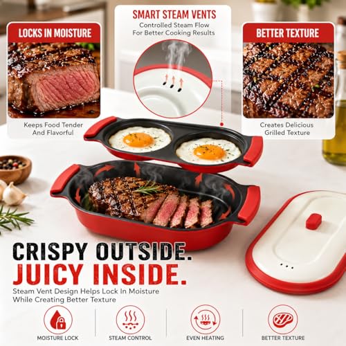 AHJ 2-in-1 Microwave Egg Cooker & Grill Pan Set, Nonstick, with Lid - image 5
