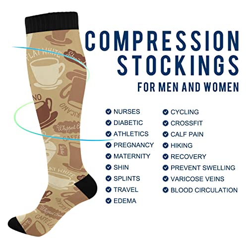 Wusikd Coffee Cups Compression Socks for Women and Men Circulation Long Socks for Athletic Running 14