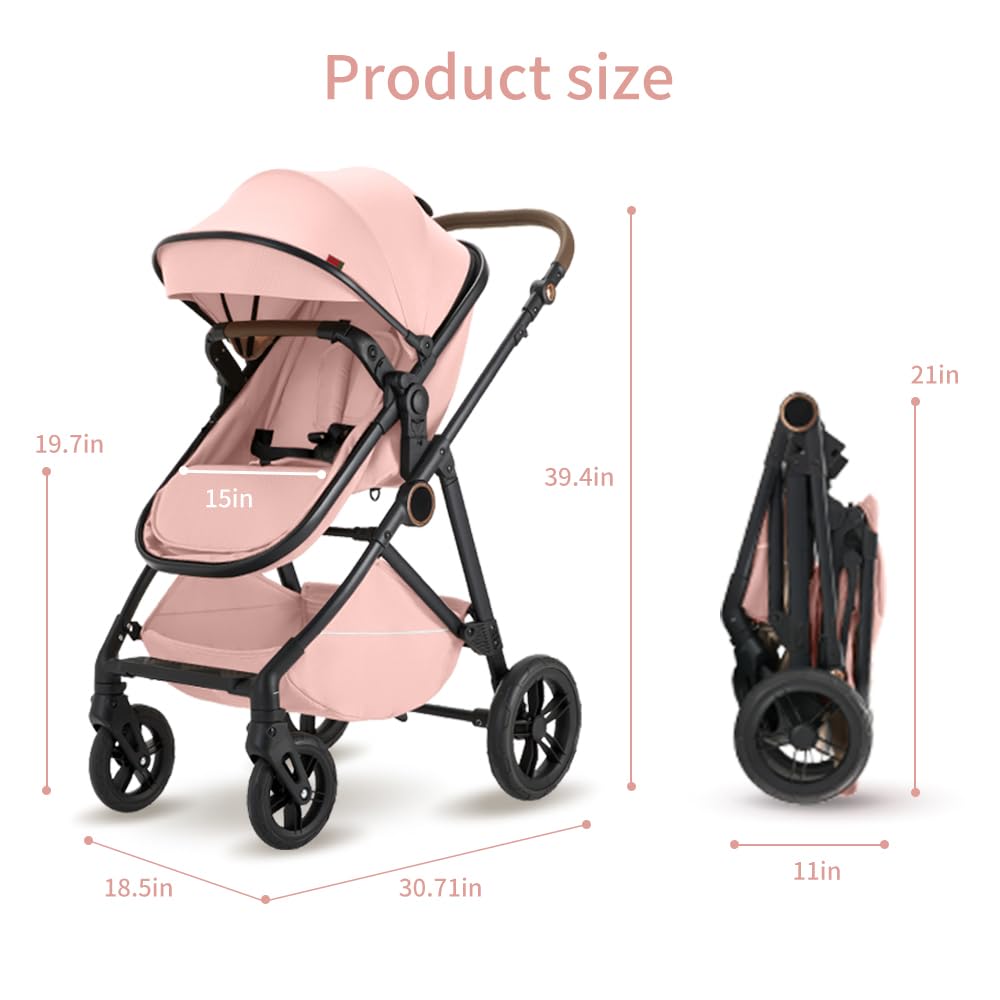 Sit-and-Recline Kinderwagen, faltbarer Kinderwagen mit Baldachin und Aufbewahrungstasche (schwarz)
