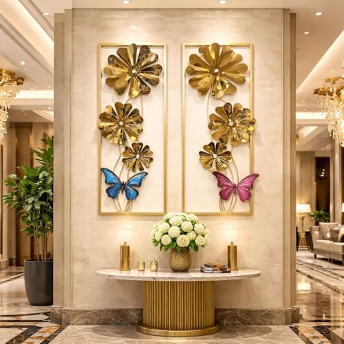 Image of Framing Hub Iron Handcrafted Leaf Metal Wall Art | Multicolor Abstract Large Wall Frame Decor for Living Room, Bedroom, Drawing Room Home Decoration (Size 12x34 Inch)